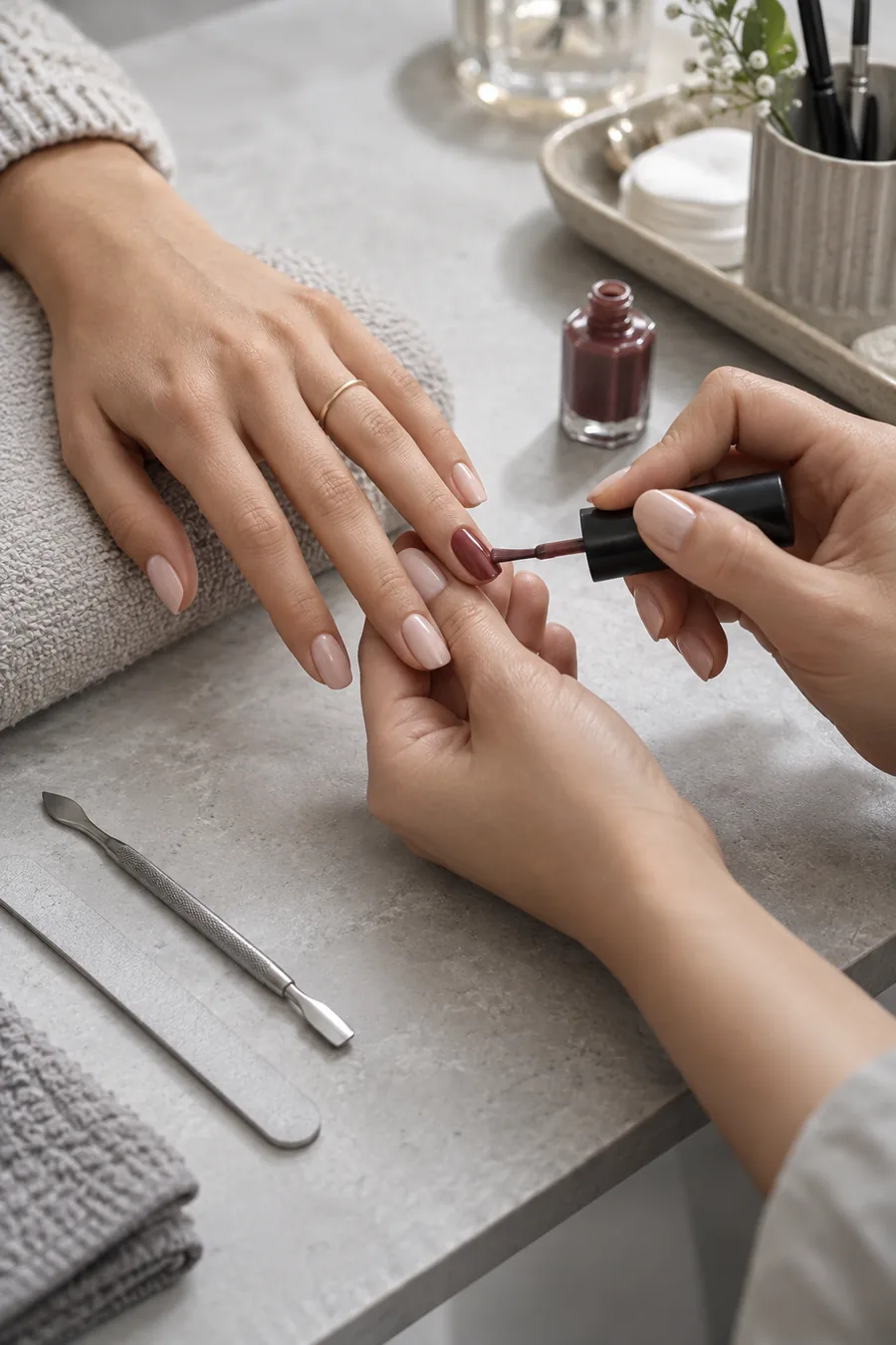 Imagen editorial ilustrativa de un manicure en proceso